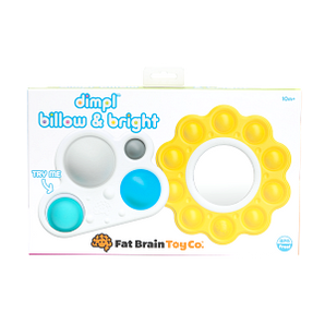 Fat Brain Toy Cos Dimpl Billow Bright: a colorful circular sensory toy with silicone bubbles to enhance fine motor skills.