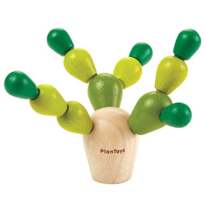 The PlanToys Balancing Cactus Mini is a strategic, eco-friendly game with green pieces on a wooden base.