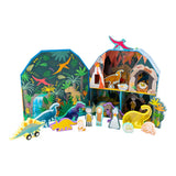 Floss and Rocks Play Box with Wooden Pieces: Dinosaur features a foldable scene, figurines, trees, and waterfall for imaginative fun.