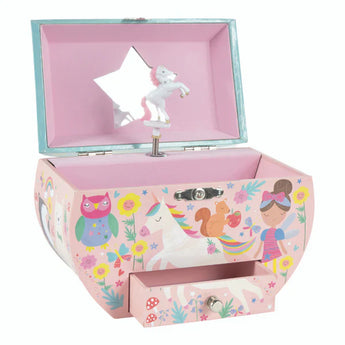 Floss and Rocks Musical Jewelry Box: Rainbow Fairy features a spinning unicorn, star mirror, and colorful illustrations.