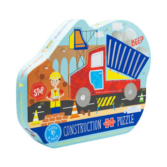 Floss and Rocks 40 Piece Puzzle - Construction features a colorful truck, worker, stop sign, and crane.