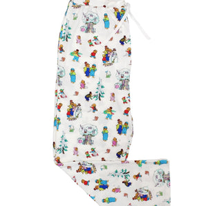 Adult Bamboo Lounge Pants, Berenstain Bears: white lounge pants with bear pattern and adjustable drawstring; made of bamboo viscose.