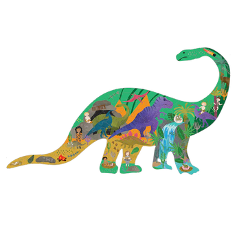 The Floss and Rock 80 Piece Puzzle: Dinosaur features a colorful jungle scene with animals and explorers for a fun adventure.