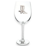 The Queen Jewels Stemmed Wine Glass features a vintage cowboy boot with a spur, packaged elegantly for gifting.