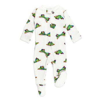 Lovedbaby Organic 2-Way Zipper Footie features a colorful butterfly pattern.