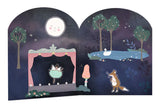 Fox plays violin under moonlit sky with ballerina and swan—part of Floss and Rocks Stick and Play, Enchanted reusable stickers.