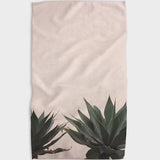 Geometry Tea Towels, Your Yard by Geometry: Premium neutral-toned microfiber towel with green succulents at the bottom.