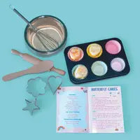Floss and Rocks Baking Set: Ideal for creative foodies, includes a bowl, whisk, spatula, cupcake tray with liners, cutters & blueberry cake recipes.