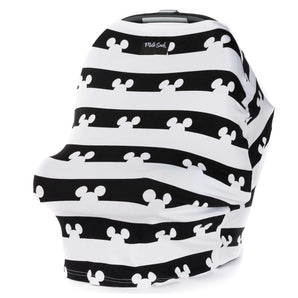 The Milk Snob Mickey Mouse cover features stripes and mouse ears, ideal for nursing and as a car seat cover.
