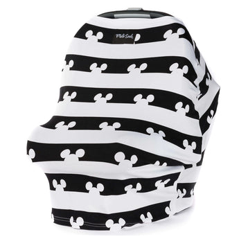 The Milk Snob Mickey Mouse cover features stripes and mouse ears, ideal for nursing and as a car seat cover.