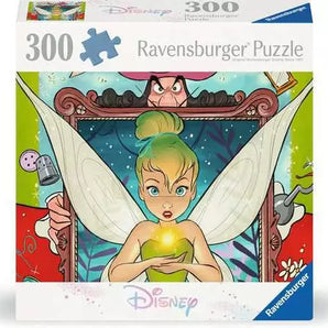 300 Piece Puzzle, Tinkerbell: white box with cartoon character illustrations; text "300 Ravensburger Puzzle" with Disney logo.