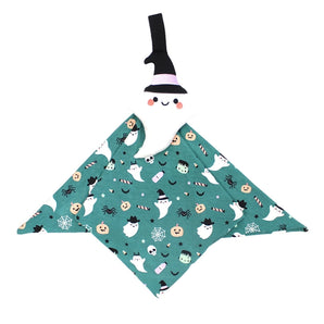The Bamboo Lovey by Emerson and Friends features Boo Crew pattern with ghosts, pumpkins, spiders & a witchs hat. Perfect for babies.