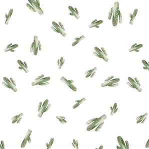 The Bandana Bib, Saguaro by Bebe Au Lait features small green cacti on white, crafted from a bamboo + cotton blend for chic style.