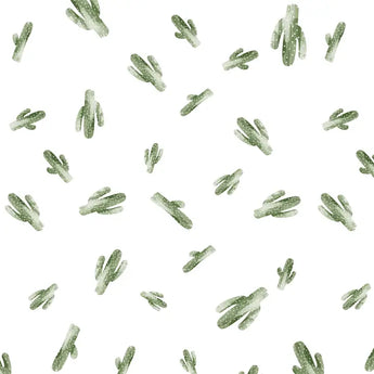 Small green cacti on white, ideal for Bebe Au Laits Muslin Teether Blanket.