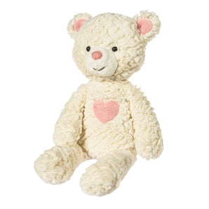 Plush, Warm & Fuzzy Putty Teddy: fluffy cream bear stuffed animal with pink heart on chest and pink details on ears.