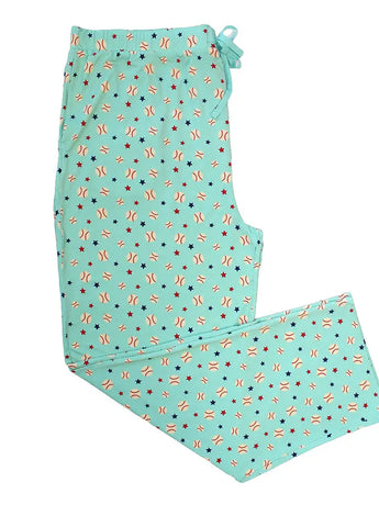Light blue Adult Bamboo Lounge Pants from Emerson and Friends with star and kite patterns, shown flat on white background.