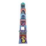 Stack and Play by Floss and Rock is a colorful, tall toy with cartoon cars, resembling a wooden play tower.