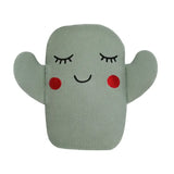 The Emerson and Friends Bamboo Pillow, Cactus, is ultra-soft and features a smiling face with closed eyes and red cheeks on white.