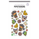 Pipsticks Puffy Pirates sticker sheet: pirate kids, treasure chest, parrot, ship wheel, map, sword & glittery gem accents.