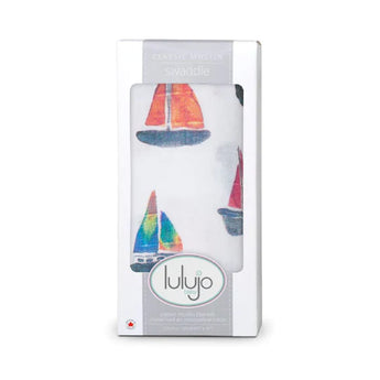 Lulujo Inc.s Cotton Swaddle, Sailboats is perfect for swaddles and baby blanket enthusiasts.