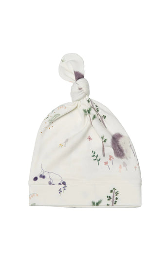 LouLou Lollipops Top Knot Beanie in organic cotton features a hedgehog design.