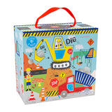 Floss and Rocks Play Box with Wooden Pieces, Construction: perfect for imaginative play with digger, worker, and tool illustrations.