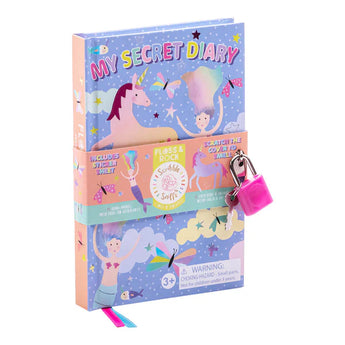 Floss and Rocks Scented Secret Diary, Fantasy: Unicorn-themed, lockable, scratch & sniff, delightful illustrations, My Secret Diary cover.