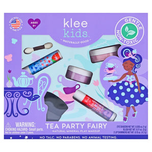 Klee Naturals Tea Party Fairy makeup kit provides vivid, paraben-free mineral items for ages 3+, featuring a whimsical fairy design.