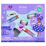 Klee Naturals Tea Party Fairy set includes eyeshadow, blush, and organic lip shimmers in a purple box with a fairy design.