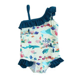 Emerson and Friends One Piece Swimsuit, Coral Reef: ruffle trim, UV protection, ocean animals & coral reef print for girls.