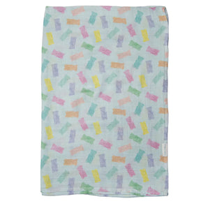 LouLou Lollipops Muslin Swaddle with pastel geometric patterns in pink, blue, green, & yellow is OEKO-TEX Standard 100 certified.
