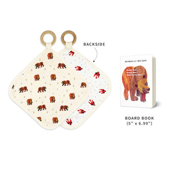 Lovedbabys Brown Bear Lovey & Book Set includes a brown bear-themed washcloth and Brown Bear, Brown Bear, What Do You See?.