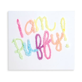 Use OOLYs Magic Neon Puffy Pens for fluffy neon I am Puffy! text on a white background.