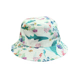 Emerson and Friends Reversible Bucket Hat, Coral Reef: features sharks, fish, coral & seaweed in a vibrant ocean print.