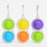 Pet bowls with colorful tactile designs in blue/green, yellow/orange, and purple/green come with carabiners. Brand: Fat Brain Toy Co.