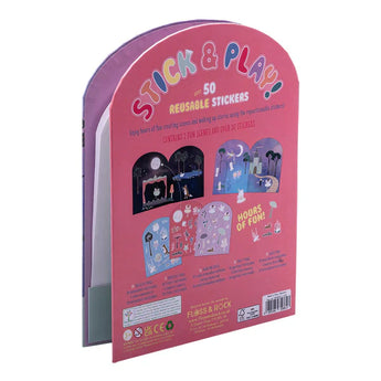 Floss and Rocks Stick and Play, Enchanted: Pink cover with scenes & reusable stickers for creative, educational play.