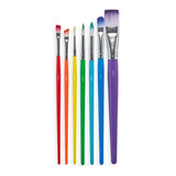 The OOLY Lil Paint Brush Set features six vibrant handles, perfect for watercolor crafts and easy to clean.