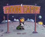 The Moon Camp hardcover by Random House shows a spacesuited child on the moon, mixing summer camp fun with space humor.