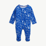 Magnetic Mes Magnetic Footie, Lilo+Stitch: Blue eco-friendly Modal fabric, white Hawaiian-themed illustrations, footed design, no overhead.