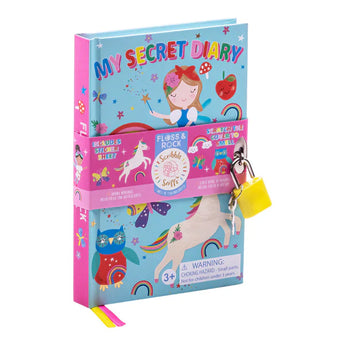 Floss and Rocks Scented Secret Diary: Rainbow Fairy edition, featuring a unicorn, lock & stickers. Perfect for ages 3+.