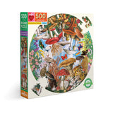 Eeboos 500 Piece Puzzle, Mushrooms and Butterflies, features recycled materials and vibrant illustrations in a whimsical garden theme.