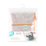 Bumkins Long-Sleeved Art Smock: Wander is shown folded in plastic packaging bag with a hanger and cardboard insert.