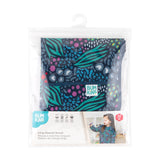 Bumkins Long-Sleeved Art Smock: Animal Prints is shown folded in plastic packaging bag with a hanger and cardboard insert.