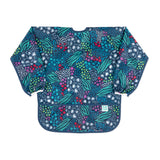 Bumkins Long-Sleeved Art Smock: Animal Prints features colorful blues, greens, and reds on dark waterproof fabric with a front pocket.