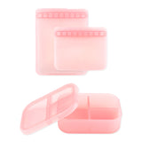 Bumkins Silicone Lunchtime 4-Piece Set: Pink Jelly includes 2 pink silicone bags and a pink silicone bento box with lid.
