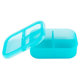 Bumkins Silicone Bento Box 3 Section: Blue Jelly, with 3 sections and leak-resistant lid, is made with LFGB-grade silicone.