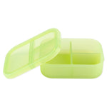 Bumkins Silicone Bento Box 3 Section: Green Jelly: A green lunchbox with 3 compartments and a transparent lid, made with LFGB-grade silicone.
