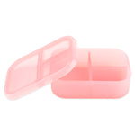 Bumkins Silicone Bento Box 3 Section: Pink Jelly is a pink lunchbox with a leak-resistant lid and three compartments for meal prep.