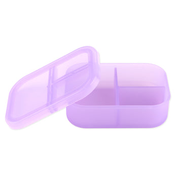 Bumkins Silicone Bento Box 3 Section: Purple Jelly features 3 sections & a leak-resistant lid, made with LFGB-grade silicone.