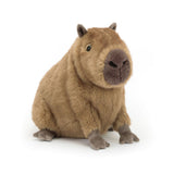 Jellycat Clyde Capybara plush toy with brown fur and a dark nose, by Jellycat, shown on a white background.